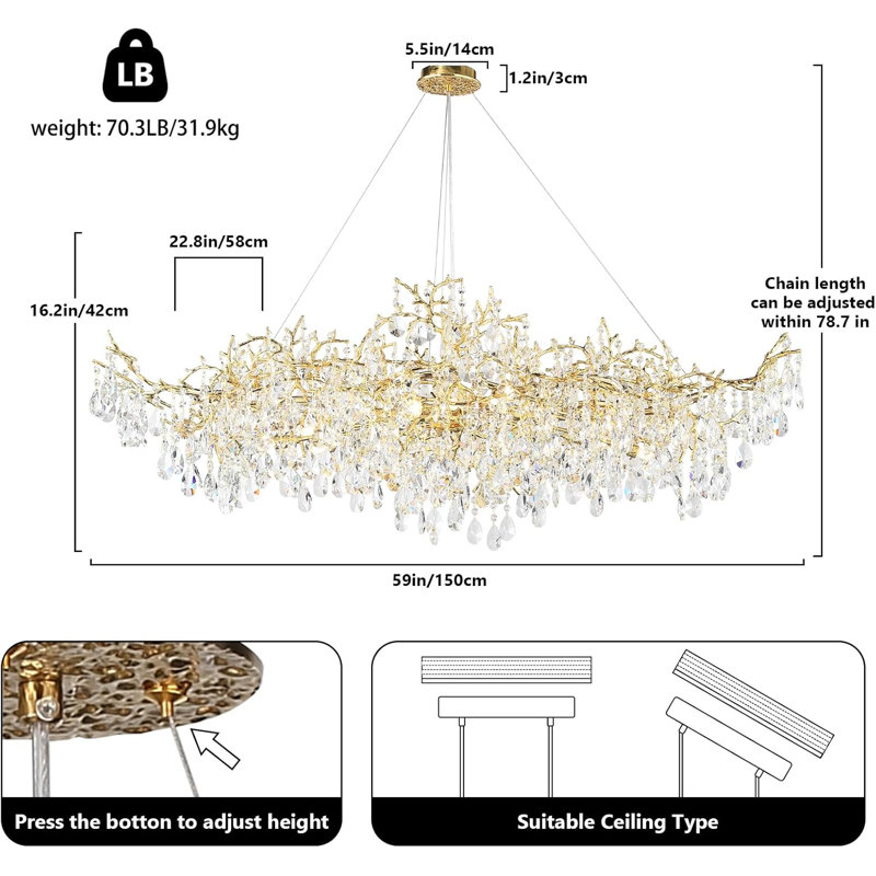 Madailein 18 Light Dimmable Luxury Modern K9 Crystal Chandelier, Gold