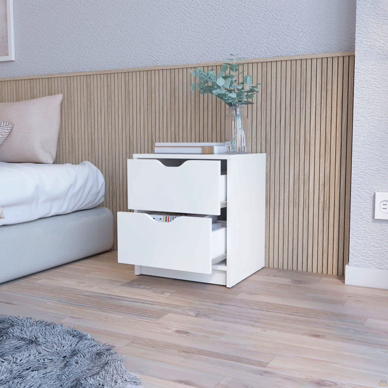 Table de chevet 2 tiroirs, Blanc