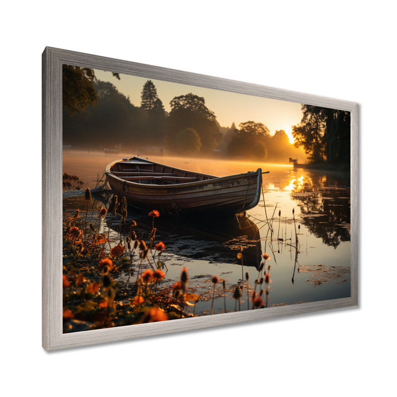 «Canoe On The Lake - Lakehouse», reproductions encadrées, Cadre simple argenté, H 12 po x l 20 po x P 1 po