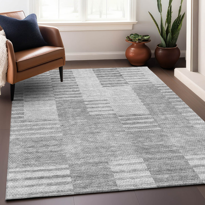 Premium Machine Washable Prisco Silver Rug, Rectangle 2'6" x 3'10"