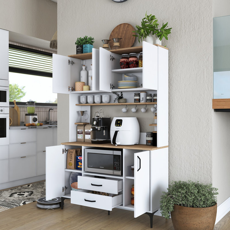 Modern Multi-Purpose Cabinet, White & Walnut, 47.2 x 72.6 x 15.7 inches | 100% Melamine Coated E1 Quality Chipboard, Thickness: 0.7 inches | Wall-Mountable, Numerous Shelves for Additional Storage, Scandinavian Design