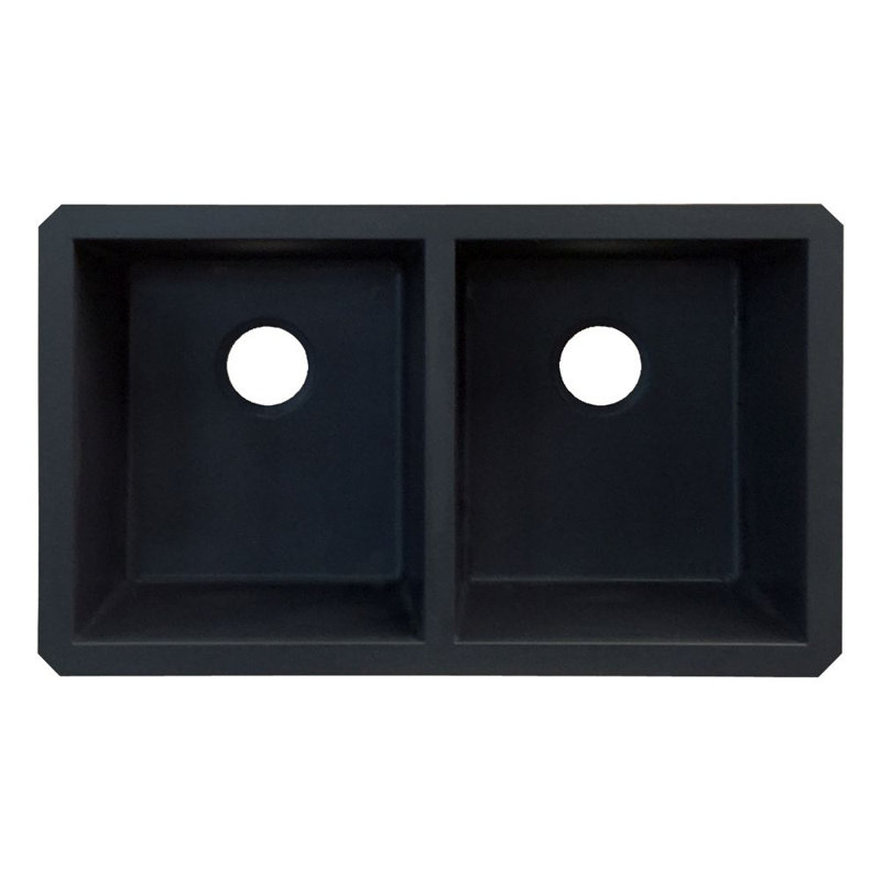 Radius 31.75'' L Double Bowl Kitchen Sink, Black