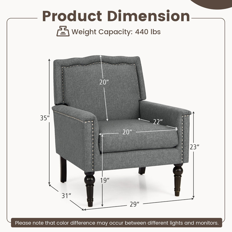  Fauteuil Mid-Century avec pieds en bois d'hévéa et coussin épais gris moderne