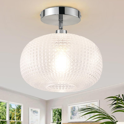Plafonnier semi-encastré pour plafonds plats et inclinés, avec abat-jour en verre transparent, style vintage, idéal pour cuisine, salle de bain, entrée ou chambre.