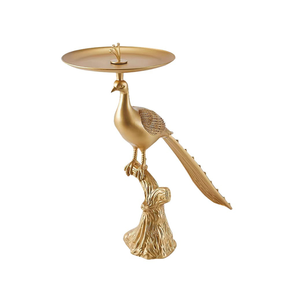 Rosdorf Park Peacock Figurine Art Deco Gold Side Table With Tray Top & Reviews | Wayfair