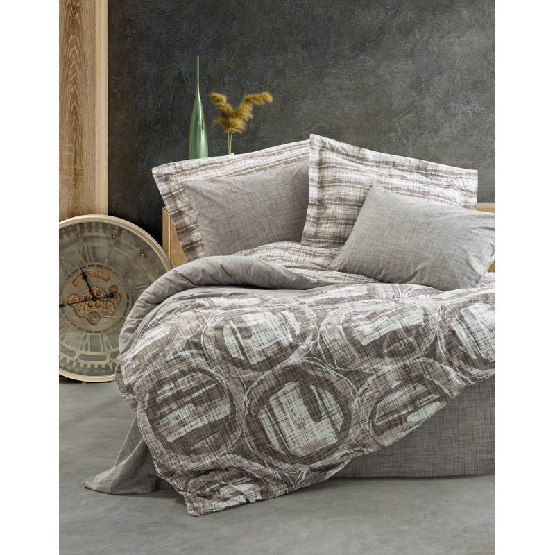 Ensemble de housse de couette simple 100% coton Ranforce, vison et blanc, 55,1 po x 78,7 po | Impression réactive, 145 fils | Lavable à la machine, enveloppe et fermeture à boutons | Literie douce et durable pour un confort douillet