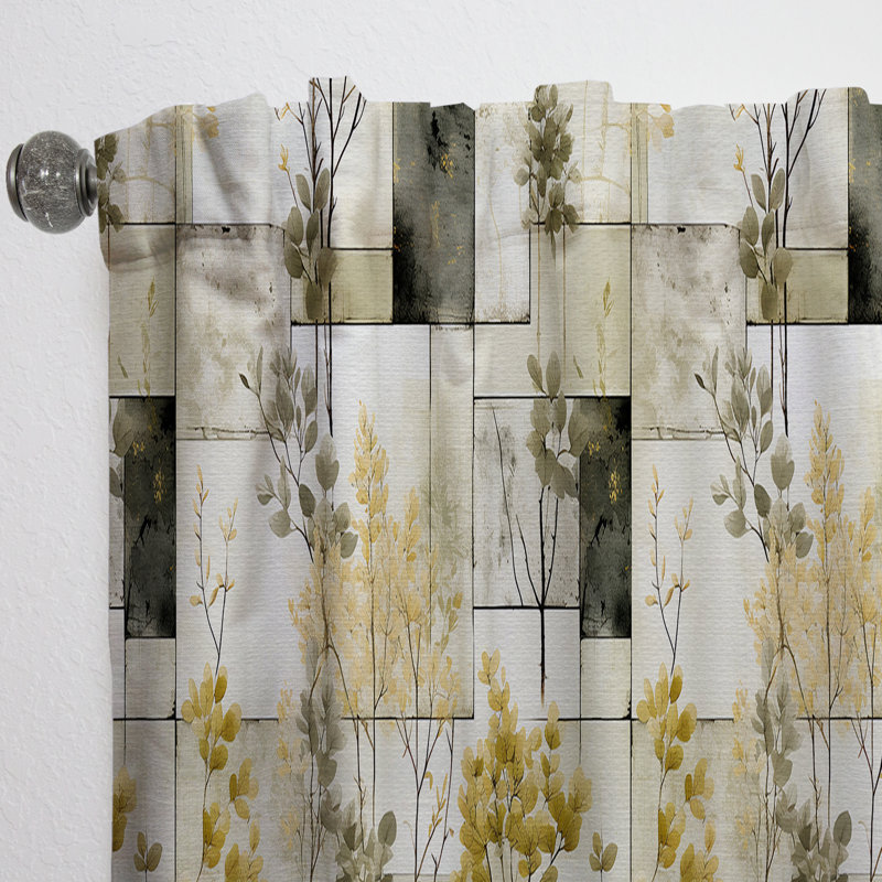 Green Cubic Botanical Dreams I - Rideau patchwork - Velours obscurcissant - 1 panneau, L 52 po x L 95 po