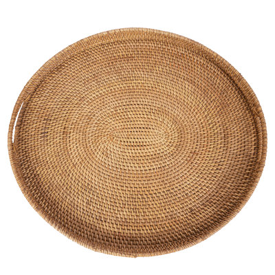 Ilonka Artifacts Rattan Oval Ottoman Tray With Cutout Handles