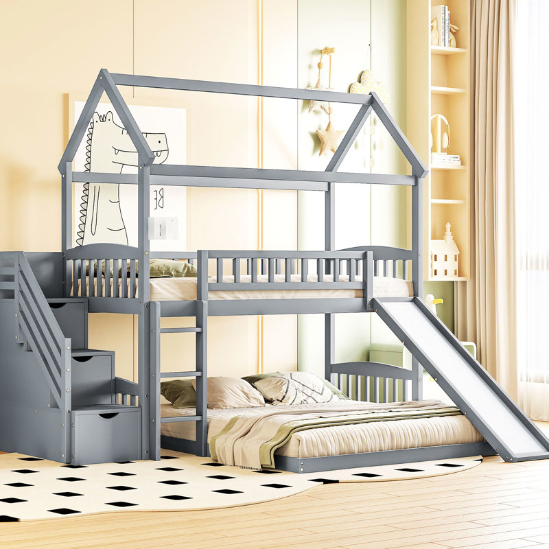 Twin Over Bunk Bed With Slide - Provide Extra Bedroom Storage Ideal For Space Optimization