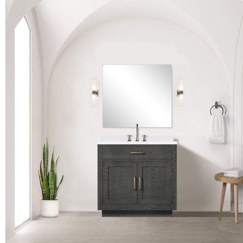 Meuble-lavabo double Shelter, Chêne noir, Marbre de culture blanc, 21"