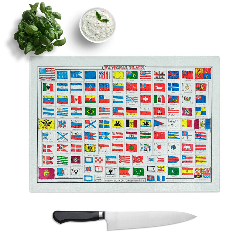 Tempered Glass National Flags Chopping Board, 39 cm W x 28.5 cm L