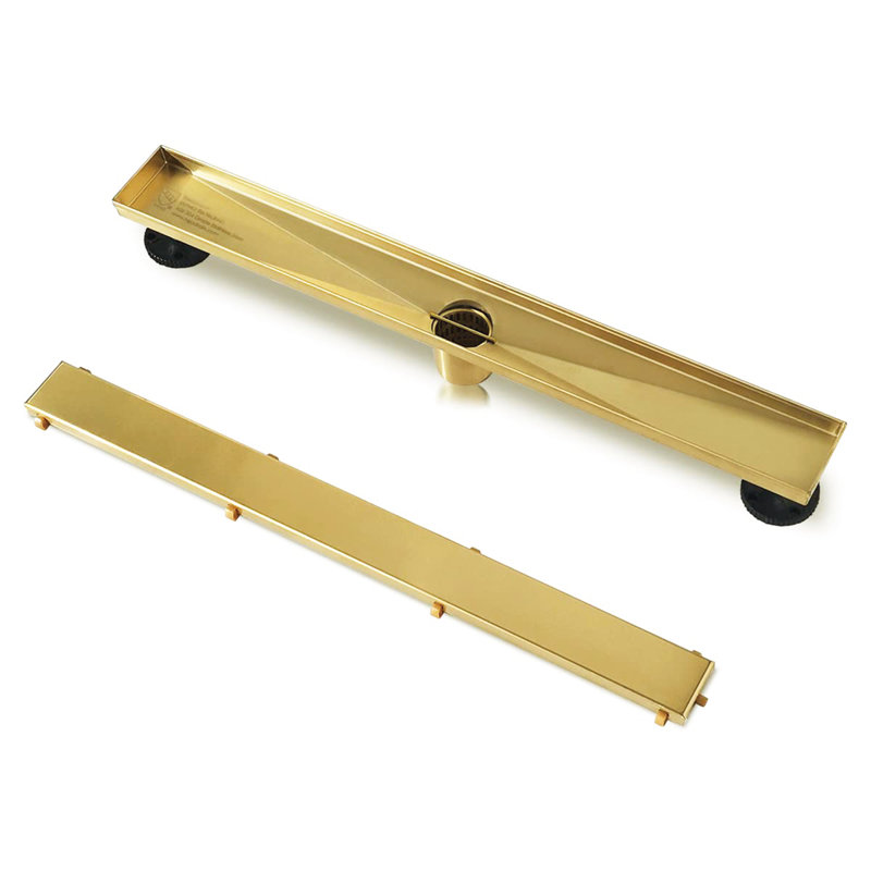 24 In. Stainless Steel Linear Shower Drain With Tile-In Pattern Surface, Gold