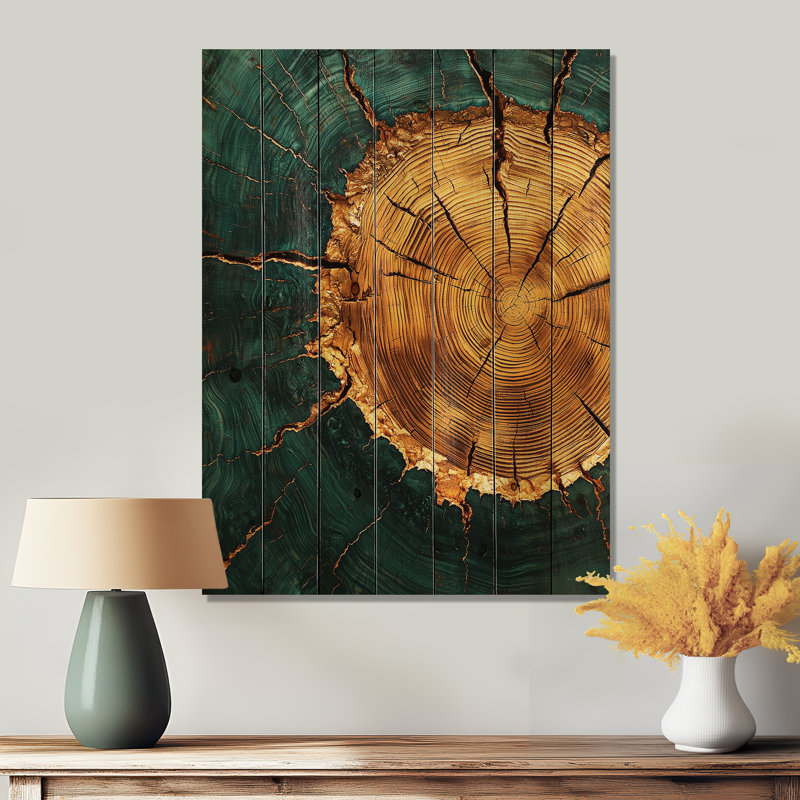 Emerald Stone And Wood Slide Roots Of Serenity III - Décoration murale arbre en bois - sur bois de pin naturel