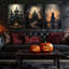3pcs Halloween Canvas Wall Art Dark Academia Scary Witch Black Cat Castle Wall Decor Pictures 30x40cm