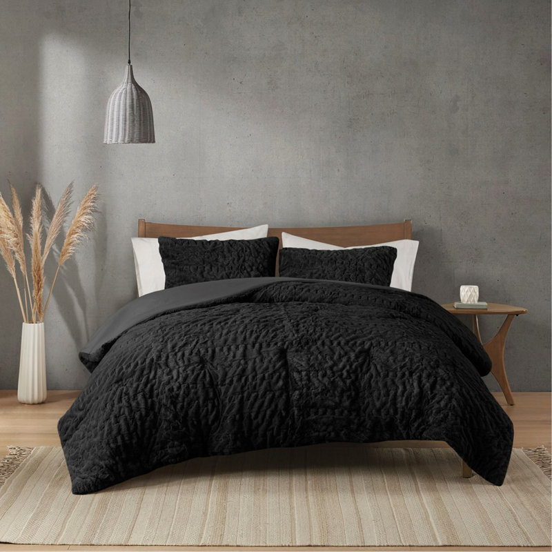 Ensemble d'édredon en duvet synthétique double / grand ruché, Édredon double / grand et 2 taies décoratives, Noir