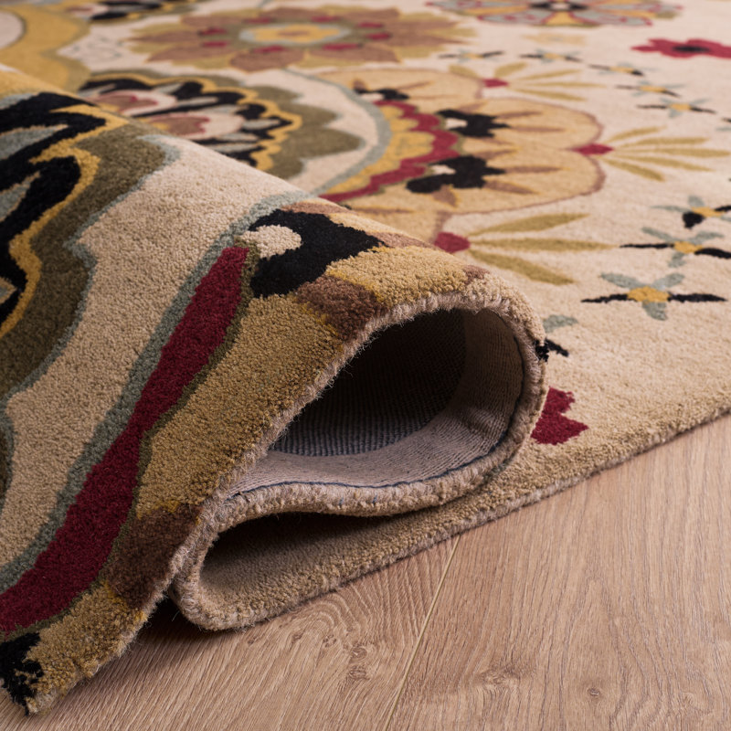 Tapis floral brun / beige touffeté à la main Floral, Rectangle 3 pi 6 po x 5 pi 6 po