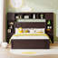 Grand lit en bois avec armoire tout-en-un, tablette et prises, espresso-90474334