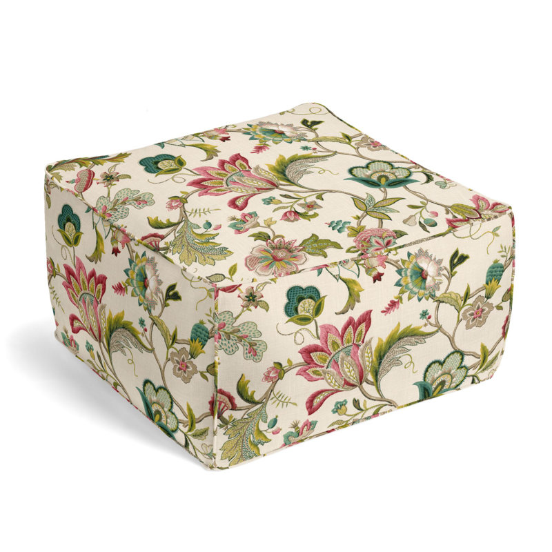 Upholstered Pouf, Blossom Linen Blend/Cotton Blend