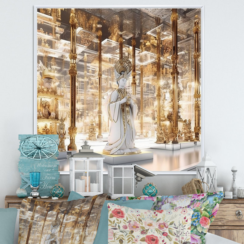 Déesse indoue blanche - élégance Divine - imprimé, H 24 po x l 24 po x P 1 po, Cadre flottant blanc