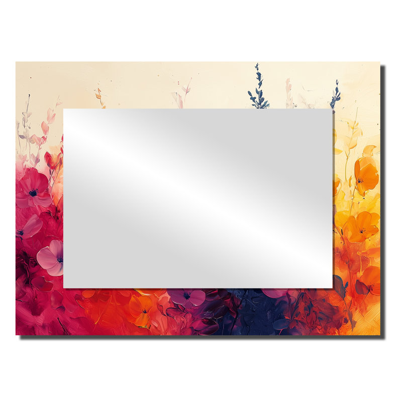 Garden Plants Symphony In Bright Splashes - Floral Decorative Mirror Wall Art - Printed On Metal, 24" x 32"