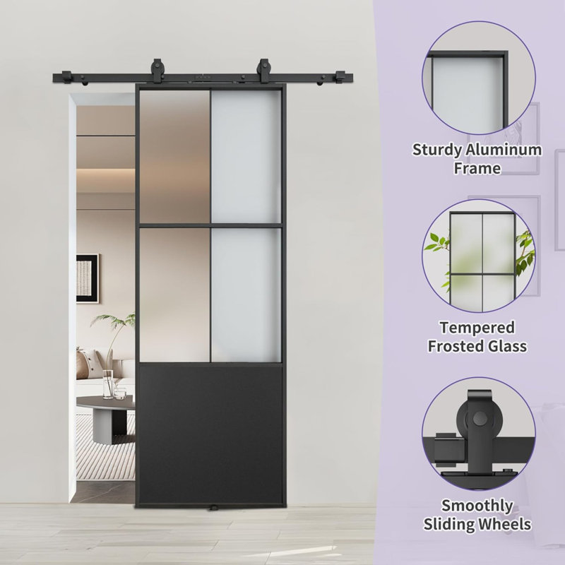 Ensemble de porte coulissante en verre noir