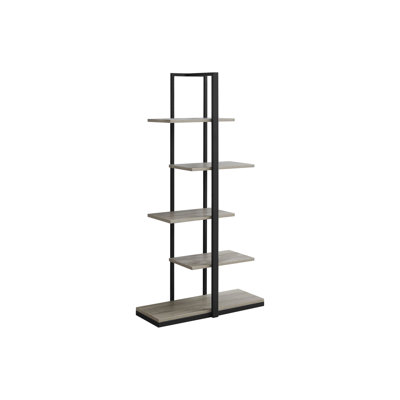 Asymmetrical Bookcase With Taupe Wood Look Shelves And Black Metal 5 Shelf In For Bedroom Office