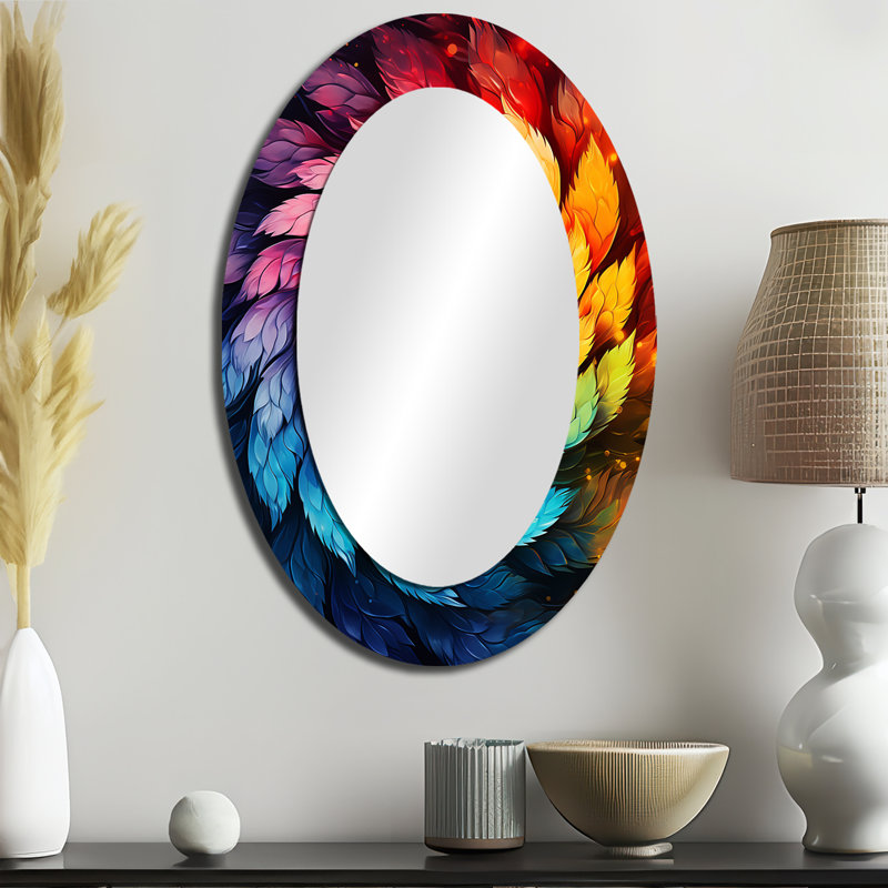Fractal Colorfulfloral Spiral III - Miroir décoratif abstrait ovale sur métal, H 36 po x l 24 po