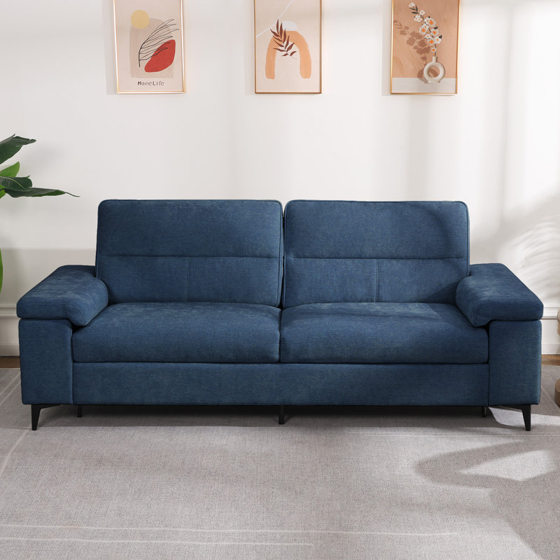 89” Modern Chenille Sofa Adjustable Armrest Couch, Blue