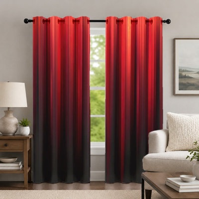 2Pcs Gradient Vertical Striped Curtains, Minimalist Style Curtain, Contemporary Ombre Color Block Printed Art Grommet Drapes, Window Treatment for Bedroom Living Room Decor