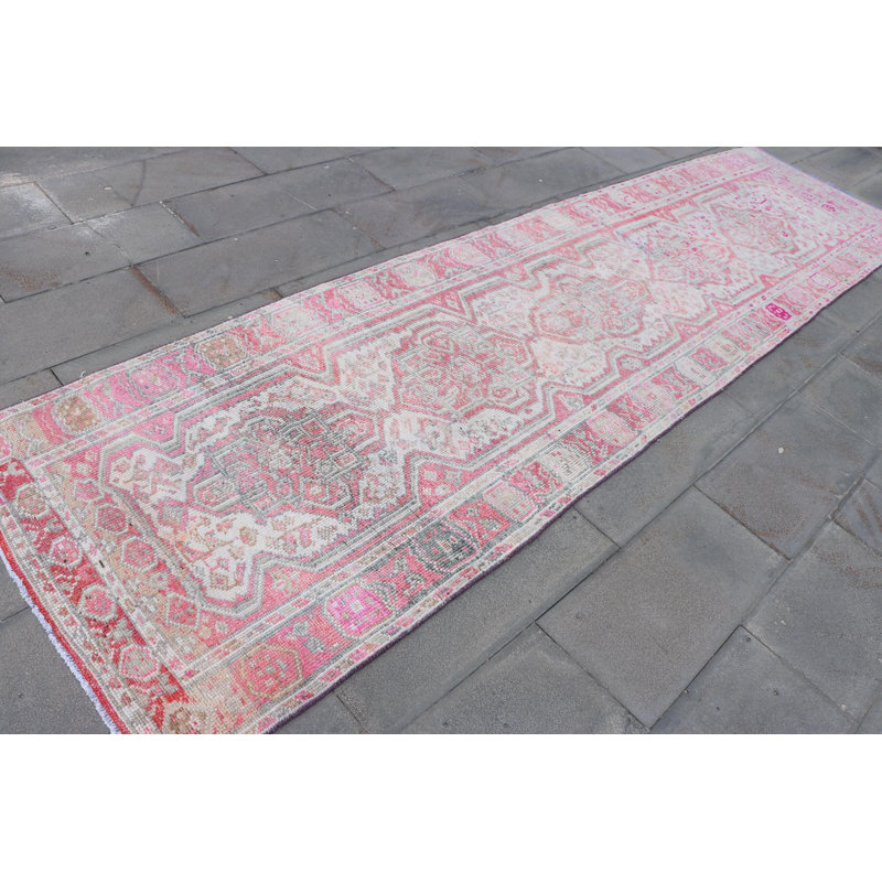 Tapis de couloir turc rétro Anatolian Herki en rose pour les escaliers et les couloirs - Tapis coloré