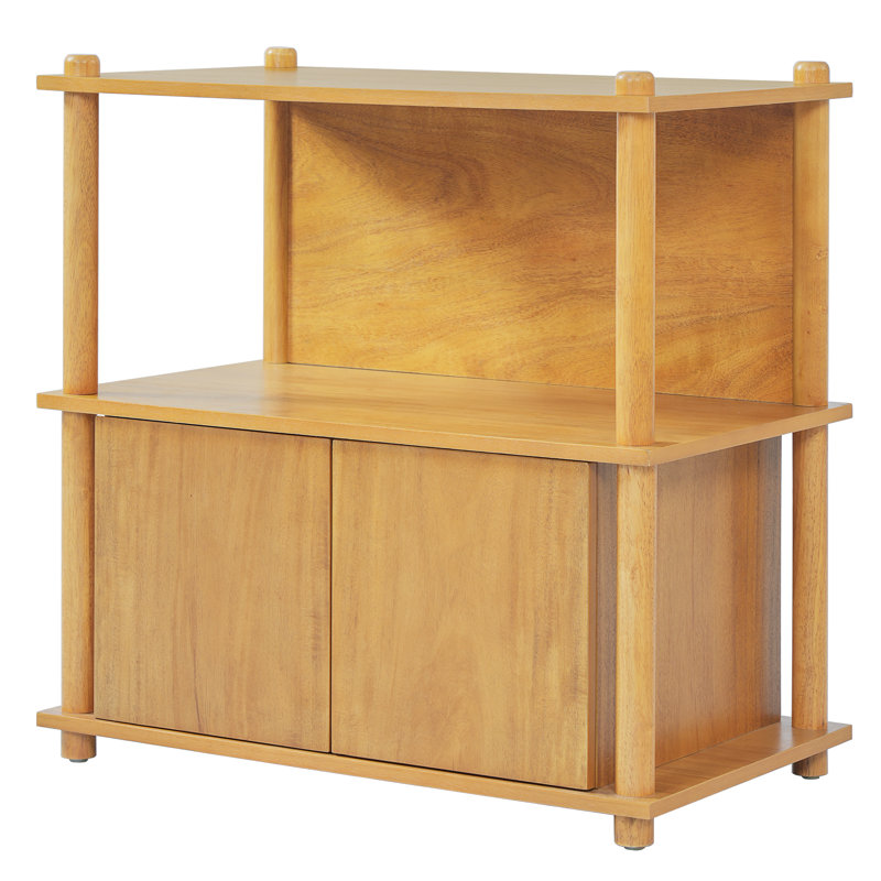 Japandi Wood Storage End Table with Open Shelves