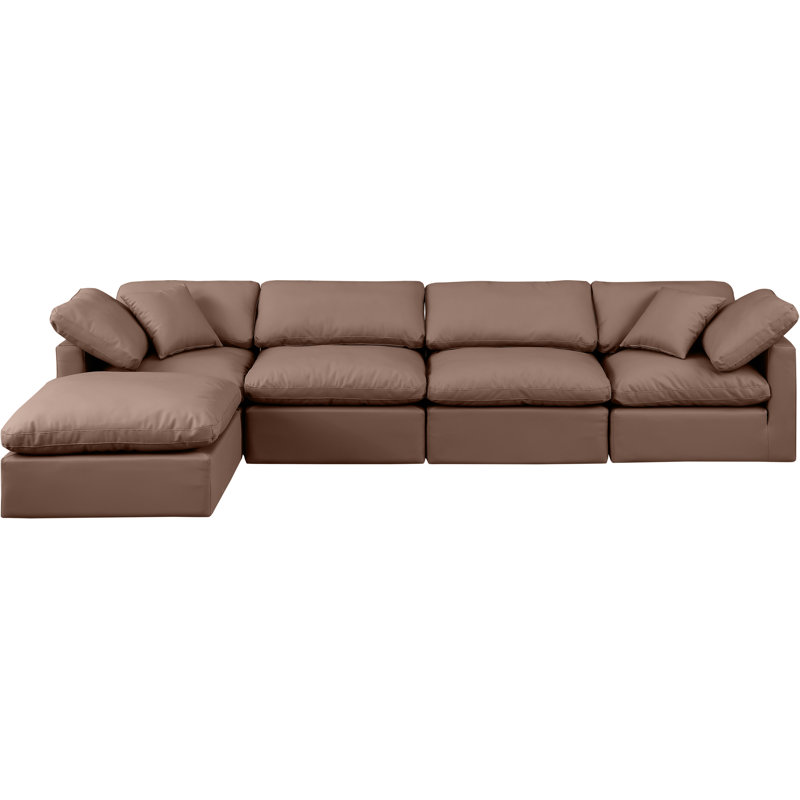 Canapé modulaire en similicuir 5 pièces Itala, Cuir brun végétalien