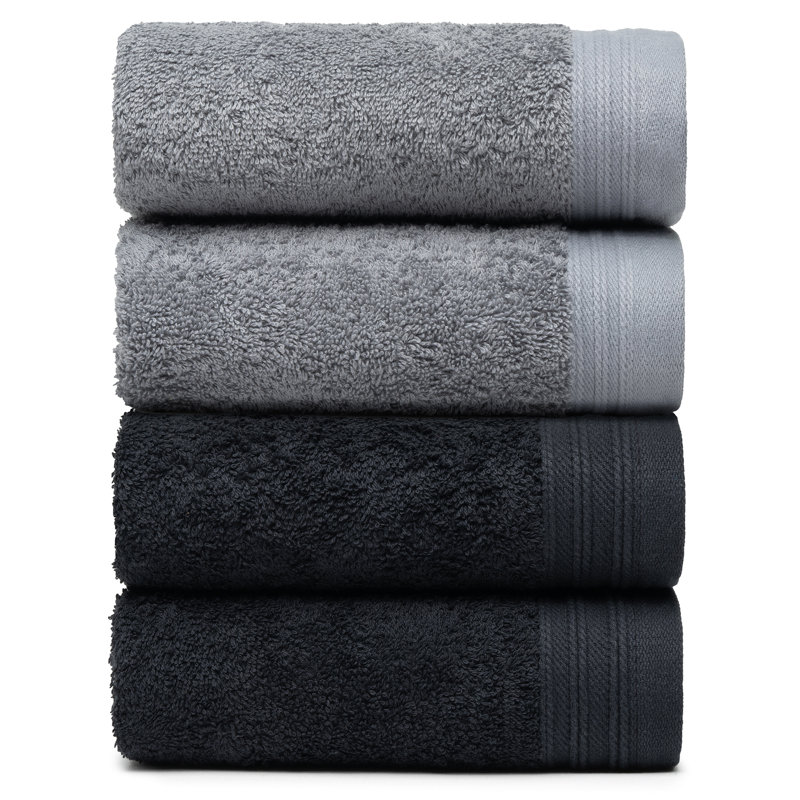 Ensemble de serviettes essuie-mains 100% coton 4 pièces Kendra, Noir / gris foncé