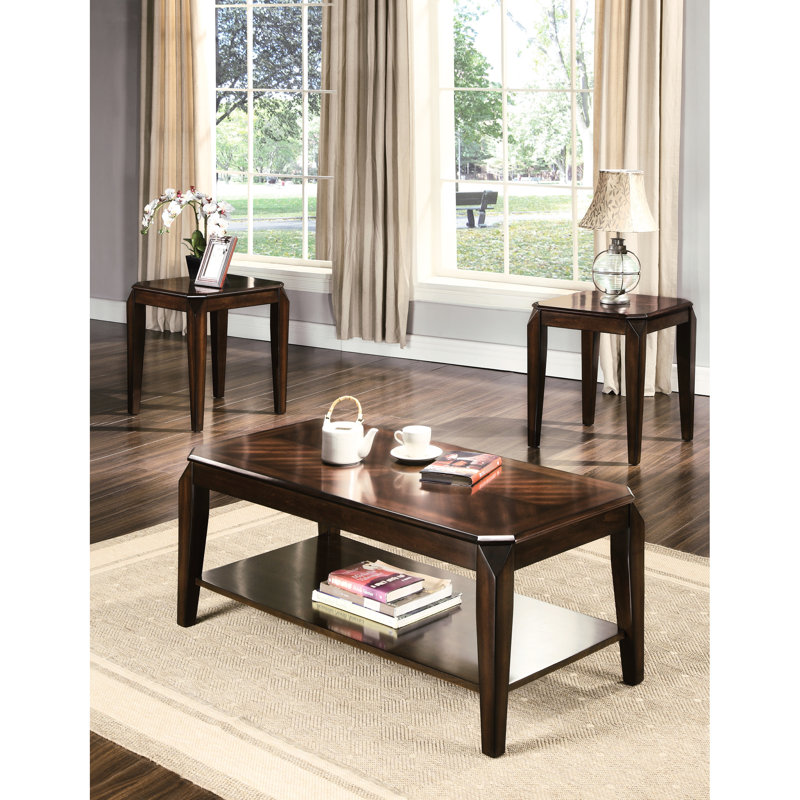 Collection de tables 3 pièces en noyer, tablettes rectangulaires, tables de bout carrées, ensemble de dessus en bois, tablette et 2 pieds délicats