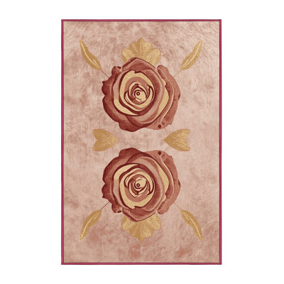 Soft Plush Farrer Valentines Modern & Contemporary Abstract Area Rug in Beige – Rose Binding