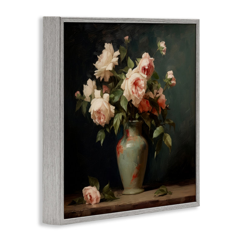 «Vintage Bunches in Vase», art de la giclée encadrée par Lazar Studio, H 17 po x l 17 po, Estampe numérique Farmhouse