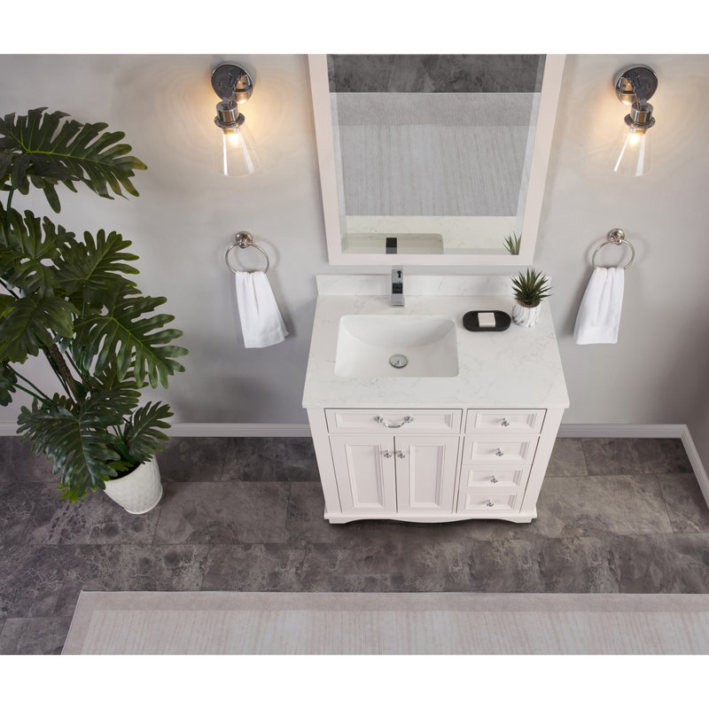 36" Solid Wood Sink Vanity  With 1' Artificial Stone Top, Dreamy White