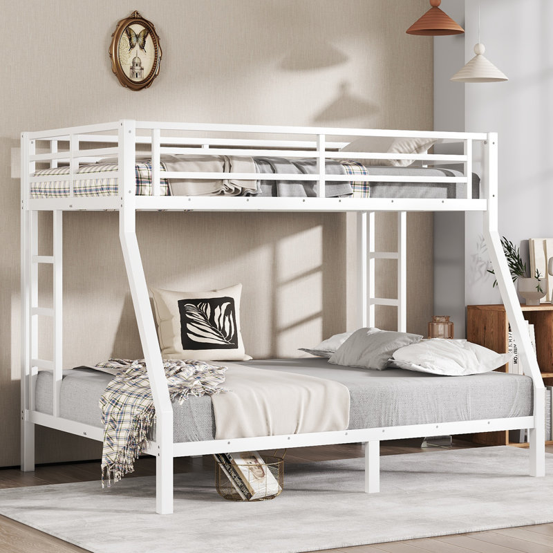 Metal Bunk Bed for Teens and Adults, Space-Saving Design, Noise Reduction, No Box Spring Needed, Sturdy and Durable, White