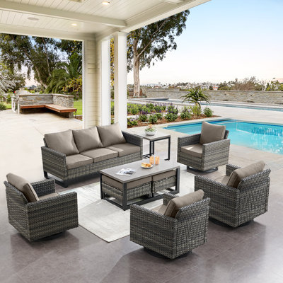 Nazime Wicker 7 - Person Patio Conversation Set with Cushions