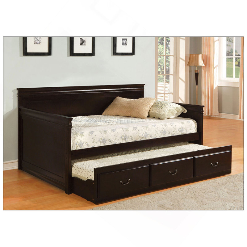 Lit de jour de style traditionnel avec lit gigogne simple et lit plateforme de style anglais avec finition espresso