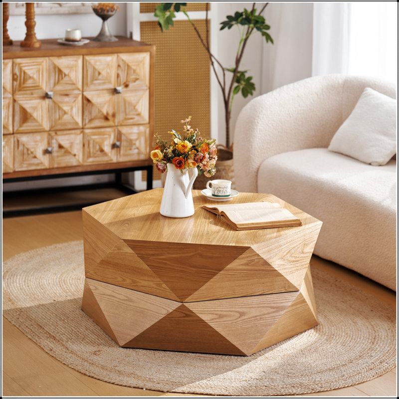 Table basse 36,61 po à dessus rabattable de style rétro avec rangement caché, placage en bois massif pour le salon et le bureau