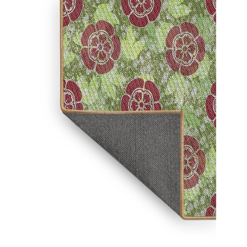 Tapis vert/brun à motifs, Rectangle 2 pi x 5 pi