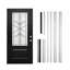 Modern Fiberglass Exterior Doors 36x80 Black, Decorated Glass, Left Hand Inswing