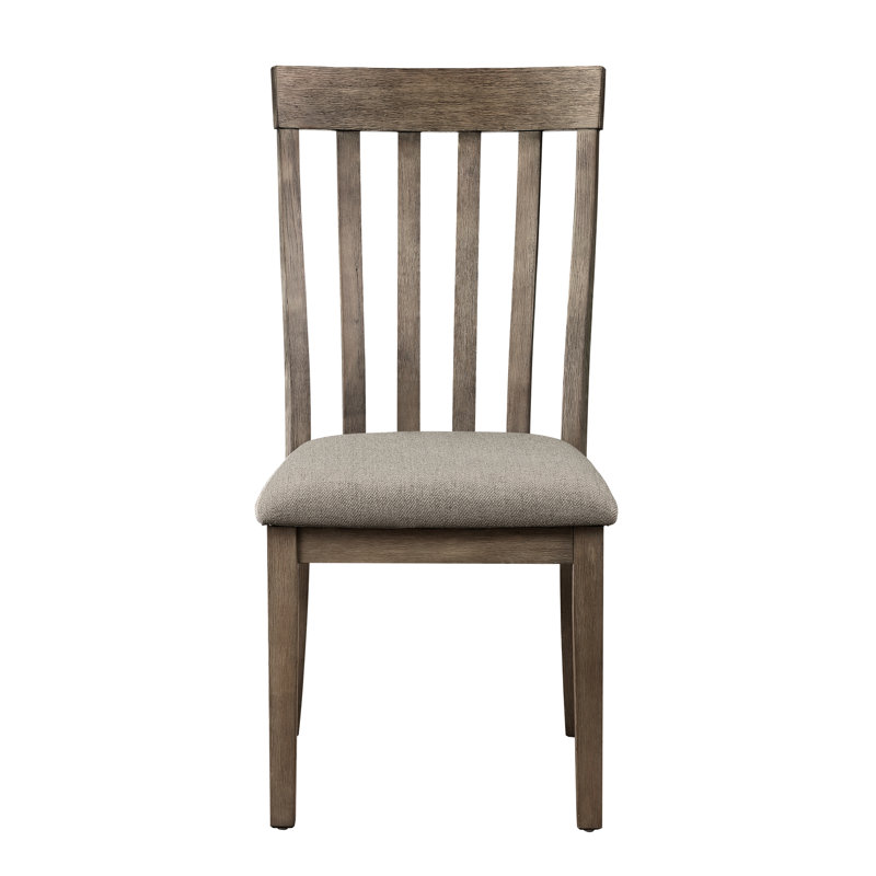 2 chaises d'appoint de salle à manger 2 pièces, finition brun brossé sur bois, dossier à lattes verticales grises, sièges 100% gris, structure en bois d'une hauteur de 13 po, produit de 38,13 po