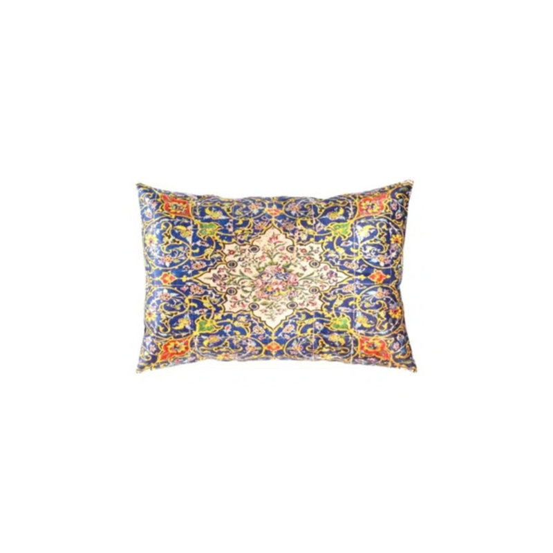 Coussin décoratif en velours, H 16 po x l 24 po, Forme rectangulaire, Bleu marine / orange / jaune / vert