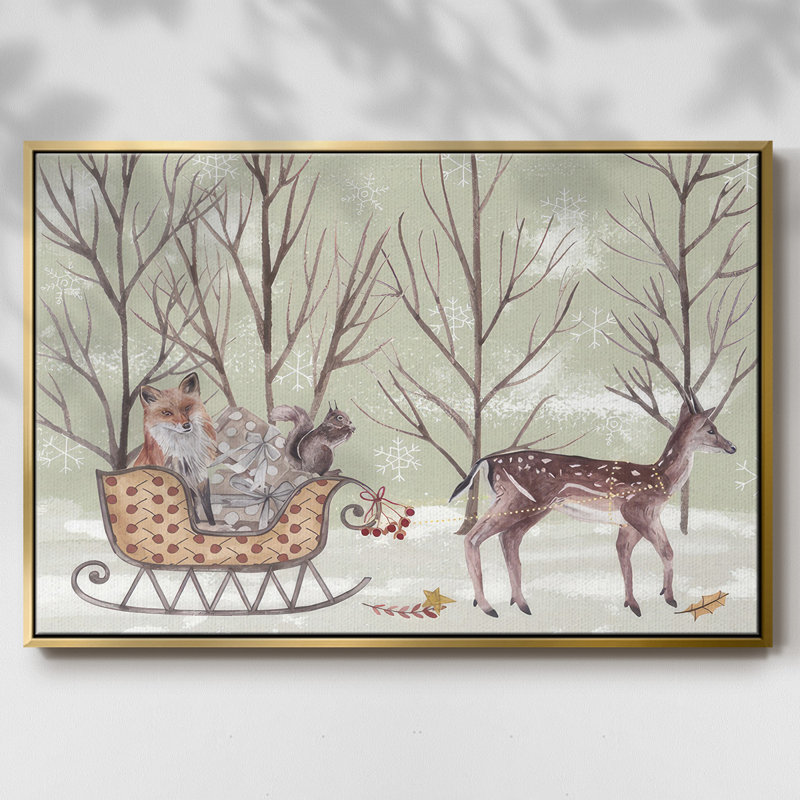 Christmas Time I, H 27 po x l 41 po x P 1,5 po, Toile avec cadre flottant or