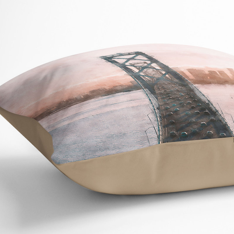 Bridge in San Francisco Cushion with Filling, 40cm H x 40cm W x 15cm D, Stone