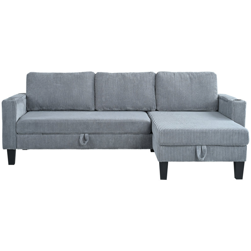 Reversible Sectional Sofa With Storage Chaise, Gray Corduroy