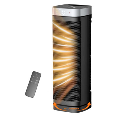 16.4" Electric Space Heater For Indoor Use With Thermostat, Remote, 70° Oscillation, 12H Timer, 5 Heat Modes, 1500W Ceramic
