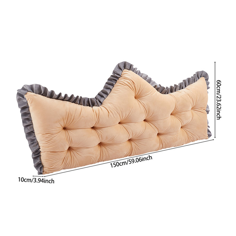 Crown-Shaped Tufted Headboard Pillow, 150 cm W x 10 cm D, 60 cm, Grey/Amber Camel